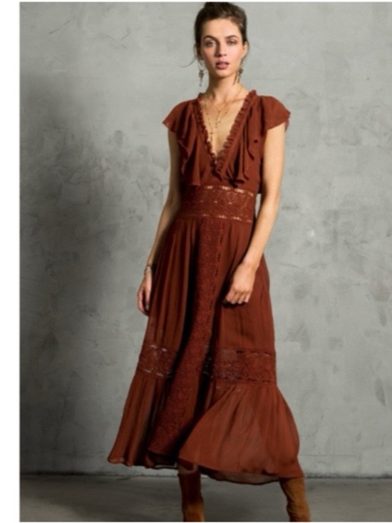 Chan Luu Dresses & Skirts - Chan Luu Boho Rust Brown Ruffle Maxi Dress